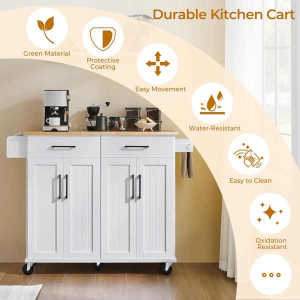 Rolling Kitchen Island Cart with Drop Leaf & Storage
