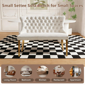 Velvet Settee Dining Bench with Back – Button Tufted Loveseat with Nailhead Trim