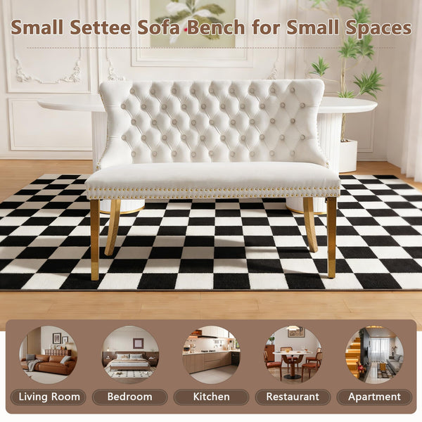 Velvet Settee Dining Bench with Back – Button Tufted Loveseat with Nailhead Trim