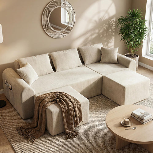 Modular Cloud Sectional Sofa with Ottomans – Beige