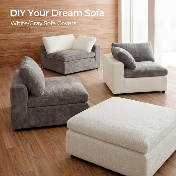 108" Cloud Modular Sectional Sofa with Ottoman & Washable Covers