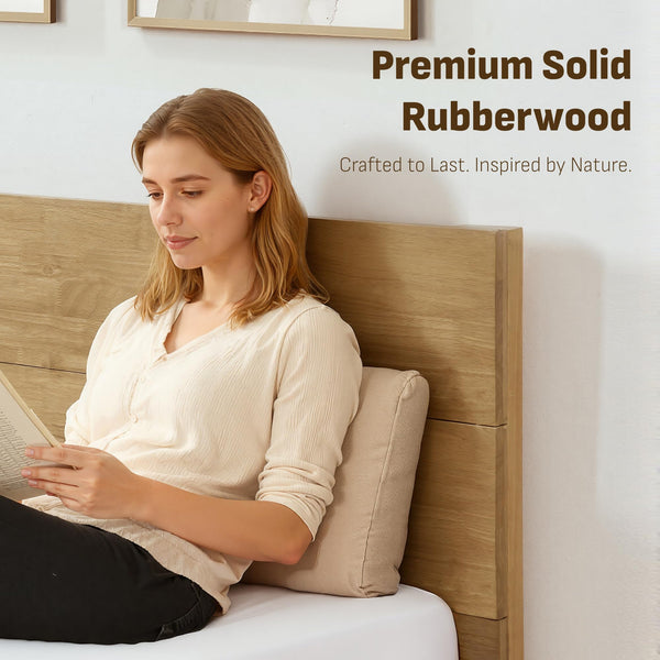 Japandi Solid Wood Platform Bed Frame with Optional Headboard