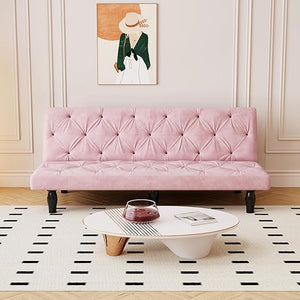 Convertible Velvet Futon Sofa Bed with Cup Holder