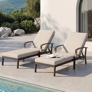 Outdoor Patio Chaise Lounge Chair with Adjustable Backrest & Removable Cushion
