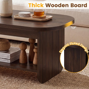 Oval Coffee Table 47" 2-Tier Mid-Century Modern – Espresso