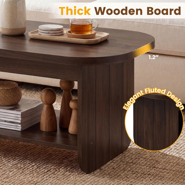 Oval Coffee Table 47" 2-Tier Mid-Century Modern – Espresso