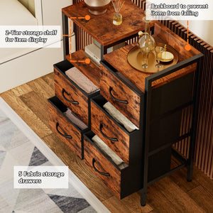 5-Drawer Fabric Dresser with 2-Tier Shelf