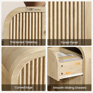2-Drawer Nightstand with Wave-Fluted Front & Curved Top
