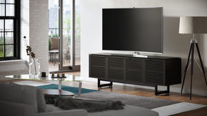 79.25" TV Stand with Louvered Doors, Soundbar Shelf & Cable Management