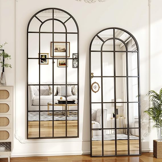 Arched Grid Wall Mirror – Black Metal Frame