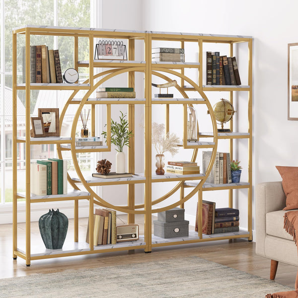 9-Shelf Etagere Bookcase with Metal Frame