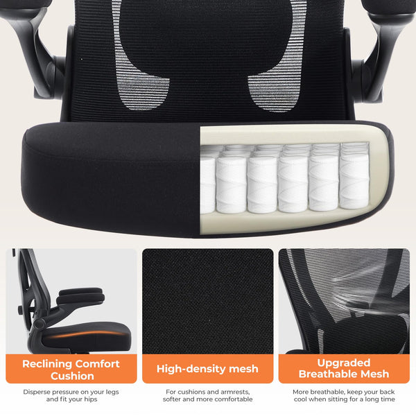 Ergonomic Mesh High Back Office Chair with Lumbar Support & Flip-Up Armrests