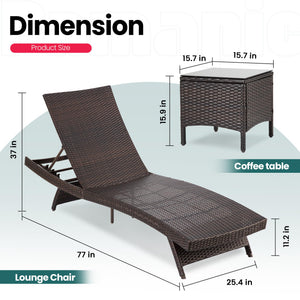 Outdoor Patio Chaise Lounge Set with Adjustable Backrest & Cushions