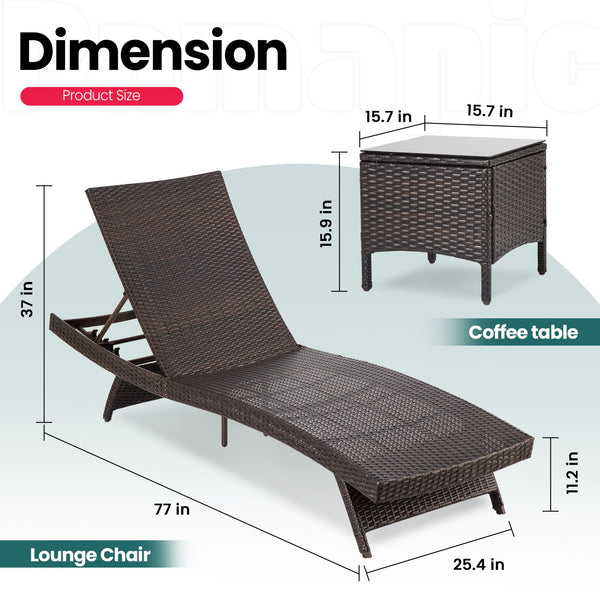 Outdoor Patio Chaise Lounge Set with Adjustable Backrest & Cushions