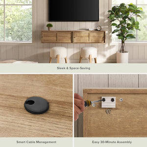 Floating TV Shelf with Wall-Mounted Display & Storage Shelves