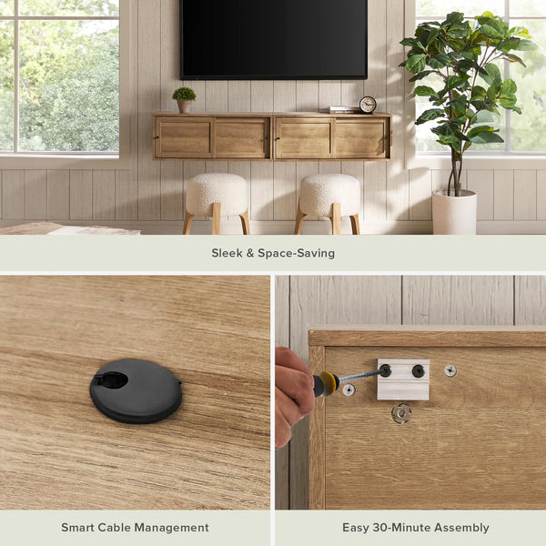 Floating TV Shelf with Wall-Mounted Display & Storage Shelves