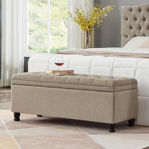 45-Inch Tufted Storage Ottoman with Wooden Legs
