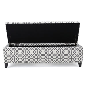 Fabric Storage Ottoman – Grey Geometric Patterned