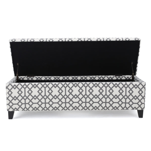 Fabric Storage Ottoman – Grey Geometric Patterned