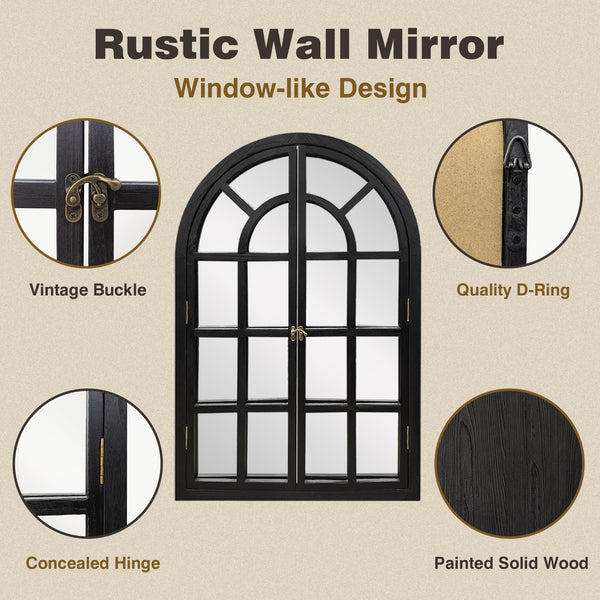 Arched Wood Frame Wall Mirror – Black | Farmhouse Decor