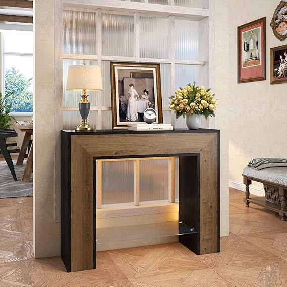 LED Console Table with Storage – Narrow Entryway Sofa Table
