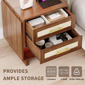Farmhouse Nightstand with Charging Station & LED Light