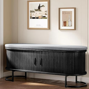 Storage Bench with Cushion and Sliding Doors