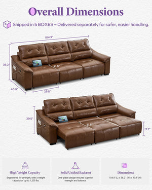 Electric Power Reclining Sectional Sofa with USB Charging & Cup Holders