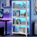 5-Tier Glass Display Cabinet with Flip-Up Doors & LED Lighting