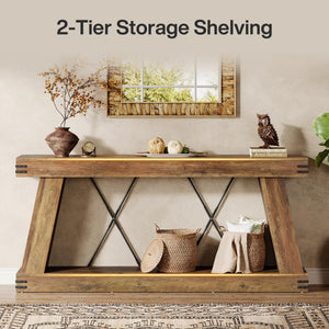 70.9" Farmhouse Console Table with 2-Tier Storage