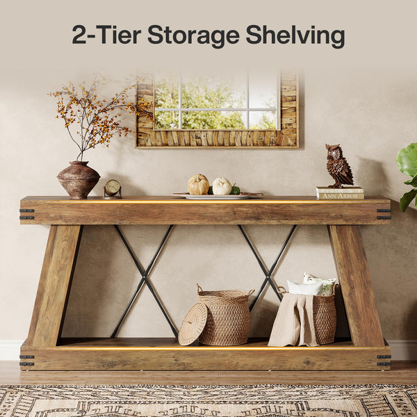 70.9" Farmhouse Console Table with 2-Tier Storage