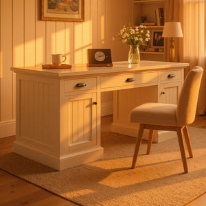 68" Executive Desk with Drawers, Cabinets & Fluted Panel