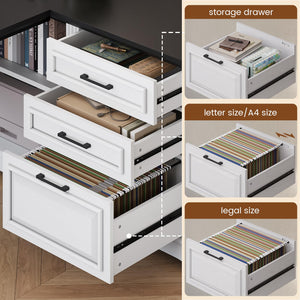 L-Shaped Executive Desk with File Drawers & Power Outlets