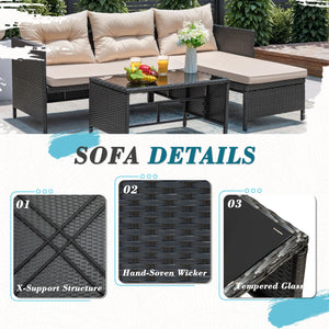 3-Piece Outdoor Wicker Rattan Sectional Sofa Set with Coffee Table
