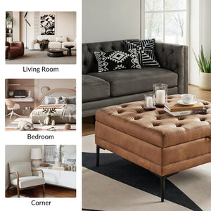Square Storage Ottoman Coffee Table with Lift Top & Metal Legs
