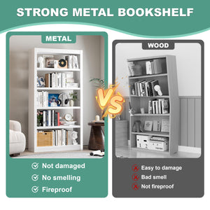 5-Tier Adjustable Metal Bookshelf