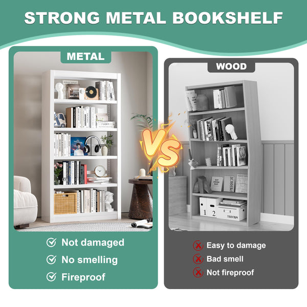 5-Tier Adjustable Metal Bookshelf