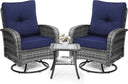Outdoor Swivel Wicker Glider Patio Chair & Table Set with Cushions
