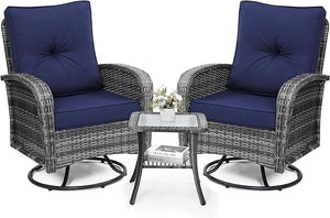 Outdoor Swivel Wicker Glider Patio Chair & Table Set with Cushions