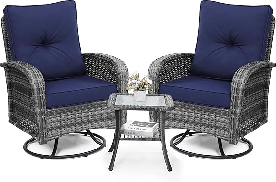 Outdoor Swivel Wicker Glider Patio Chair & Table Set with Cushions