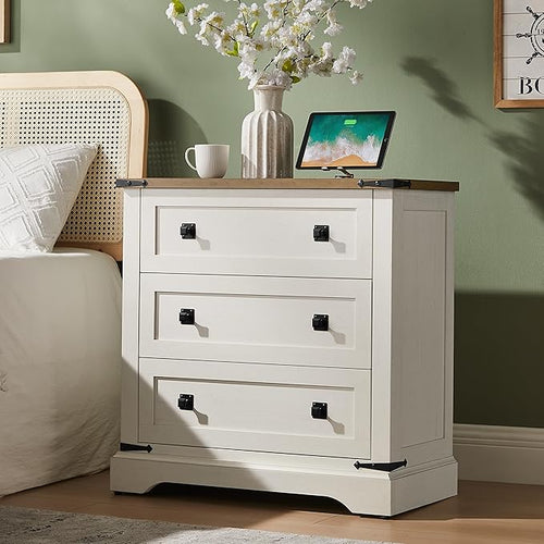 32" Farmhouse Nightstand with Charging Station
