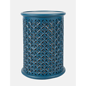 Round Drum End Table – Hand-Carved Mango Wood