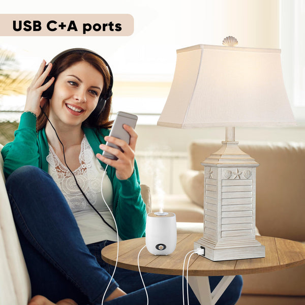 Coastal Table Lamps Set of 2 with USB Charging & 3-Color Temperature