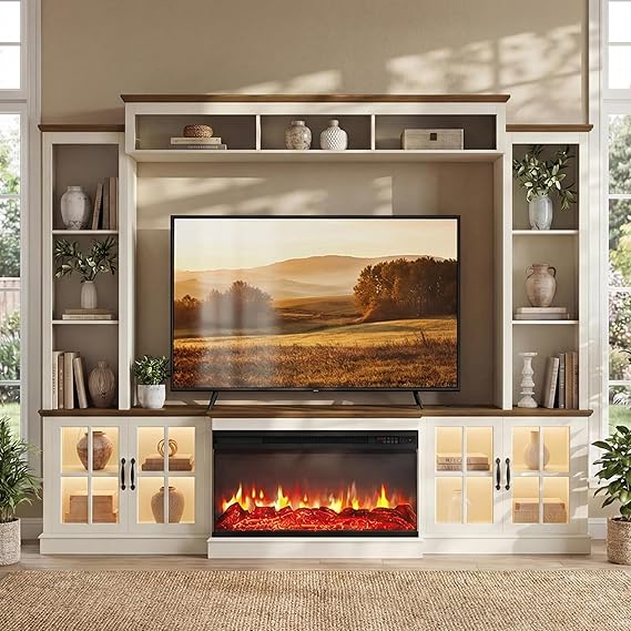 98" Farmhouse Entertainment Center with Fireplace & Barn Doors