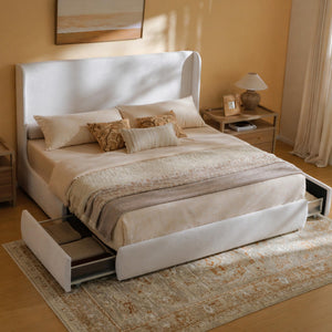 King Upholstered Wingback Storage Bed