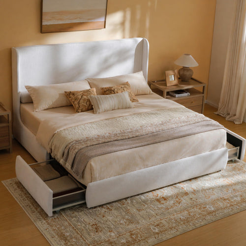 King Upholstered Wingback Storage Bed