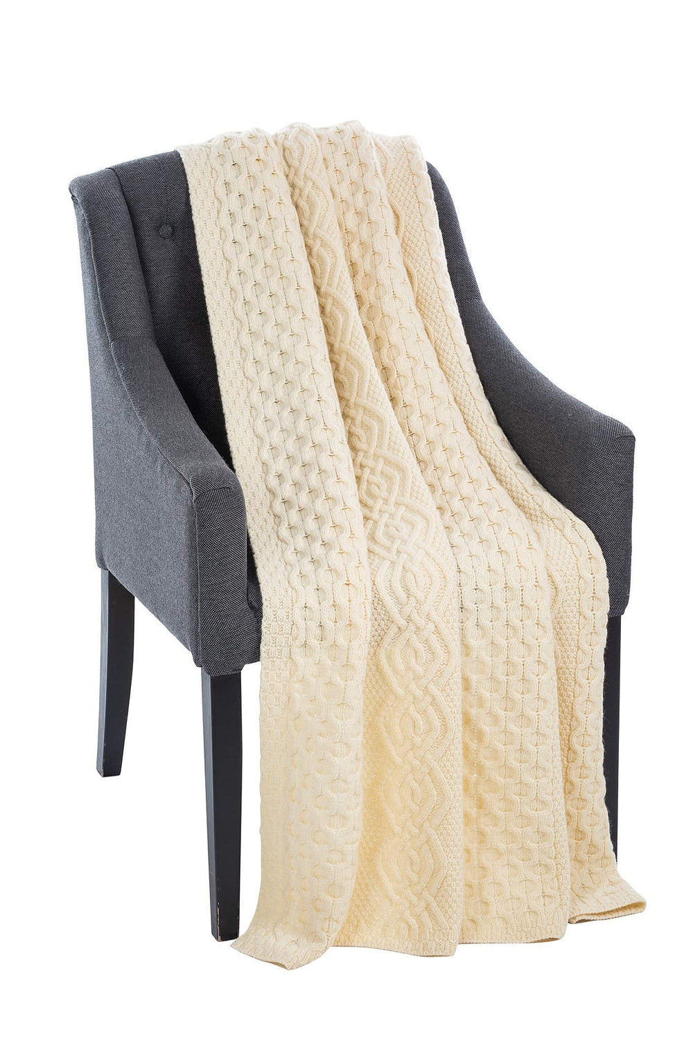 Merino Wool Aran Throw Blanket — 60 x 40 Inches