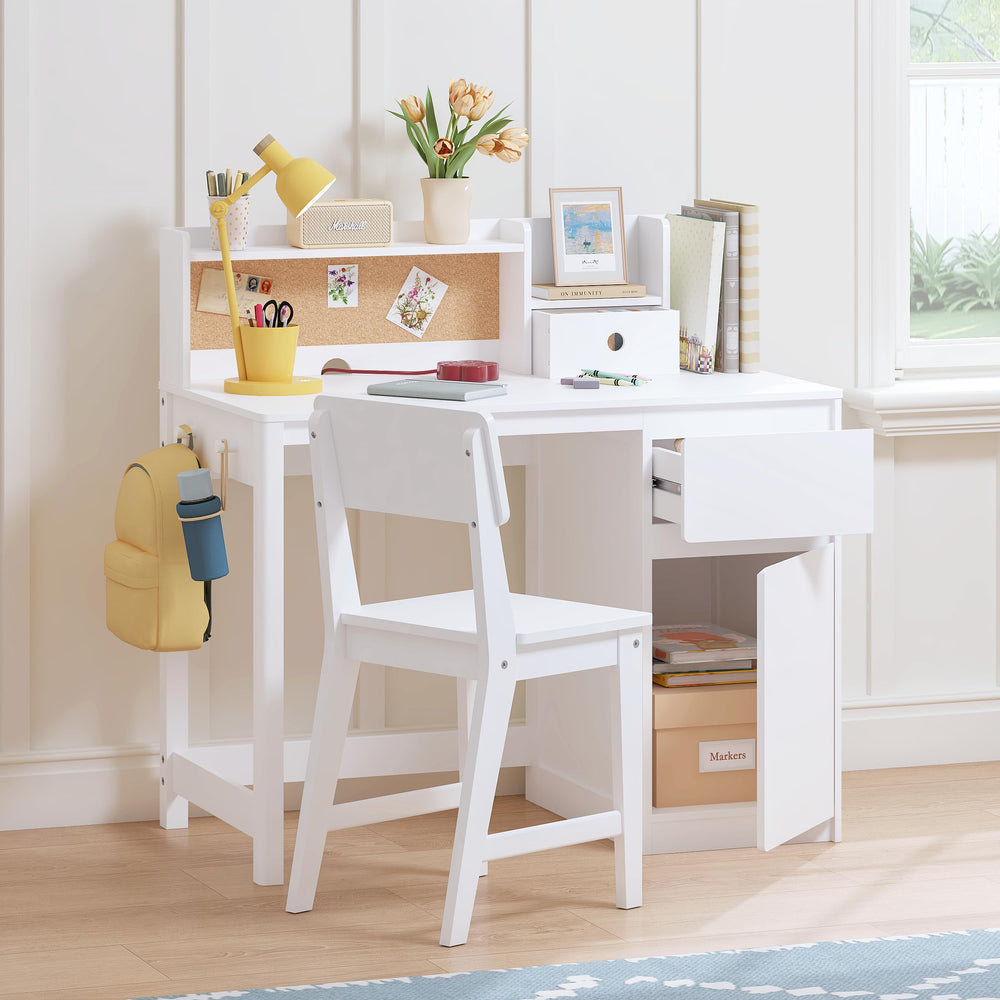 Kids Desk and Chair Set with Hutch and Storage