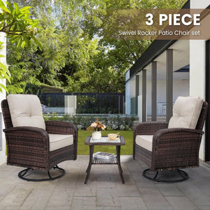Outdoor Swivel Wicker Glider Patio Chair & Table Set with Cushions