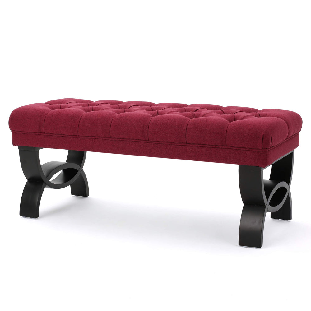 Tufted Fabric Ottoman Bench – Deep Red